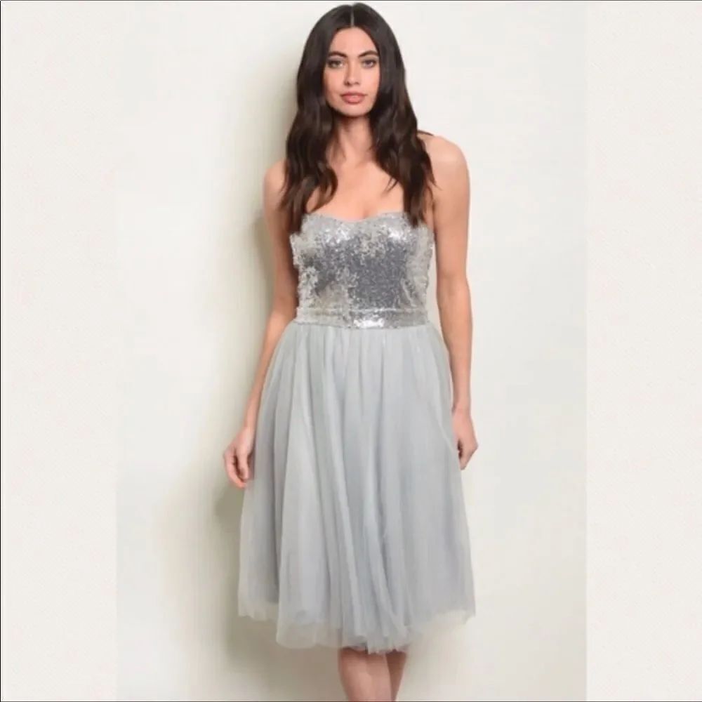 Silver sequin tulle dress - Picture 2 of 3